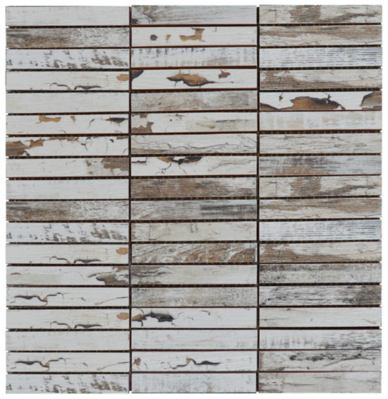 0.7"x4" Wood Rectangles Mix White Grey Ceramic Mosaic | Glens Falls Tile & Supplies