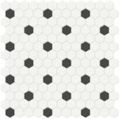 1" White w/ Retro Black Matte Hex Mosaic | Glens Falls Tile & Supplies