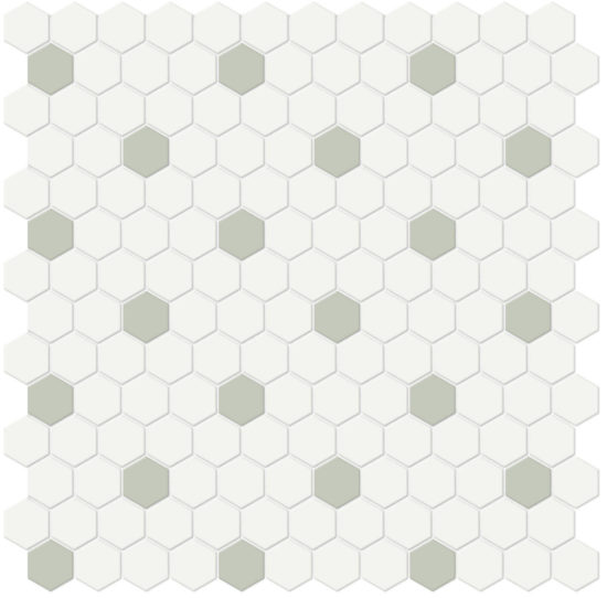 1" White w/ Soft Sage Matte Hex Mosaic