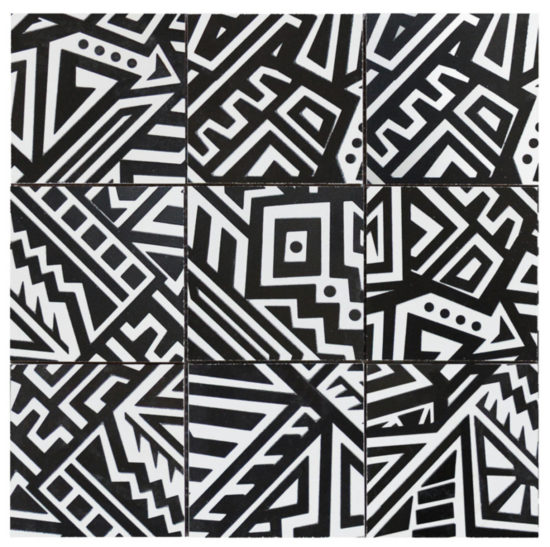 4"X4" Aztec Native Series Black & White Glazed Ceramic Mosaic | Glens Falls Tile & Supplies