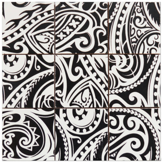 4"X4" Maori Native Series Black & White Glazed Ceramic Mosaic | Glens Falls Tile & Supplies