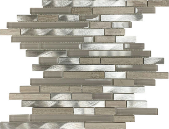 Beige Marble Glass Brushed Metal Baguette Interlocking Mosaic | Glens Falls Tile & Supplies