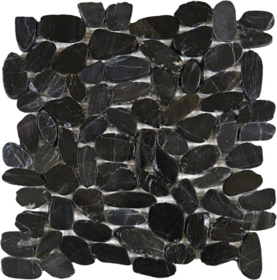 Black Sliced Polished Pebble Interlocking Mosaic | Glens Falls Tile & Supplies