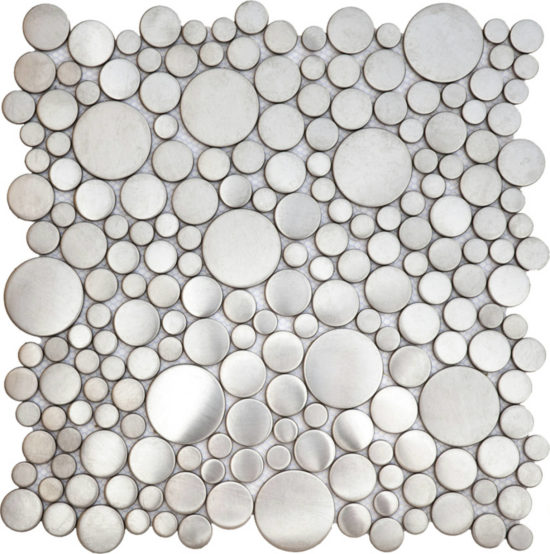 Brushed Silver Penny Rounds Inox Metal Interlocking Mosaic | Glens Falls Tile & Supplies