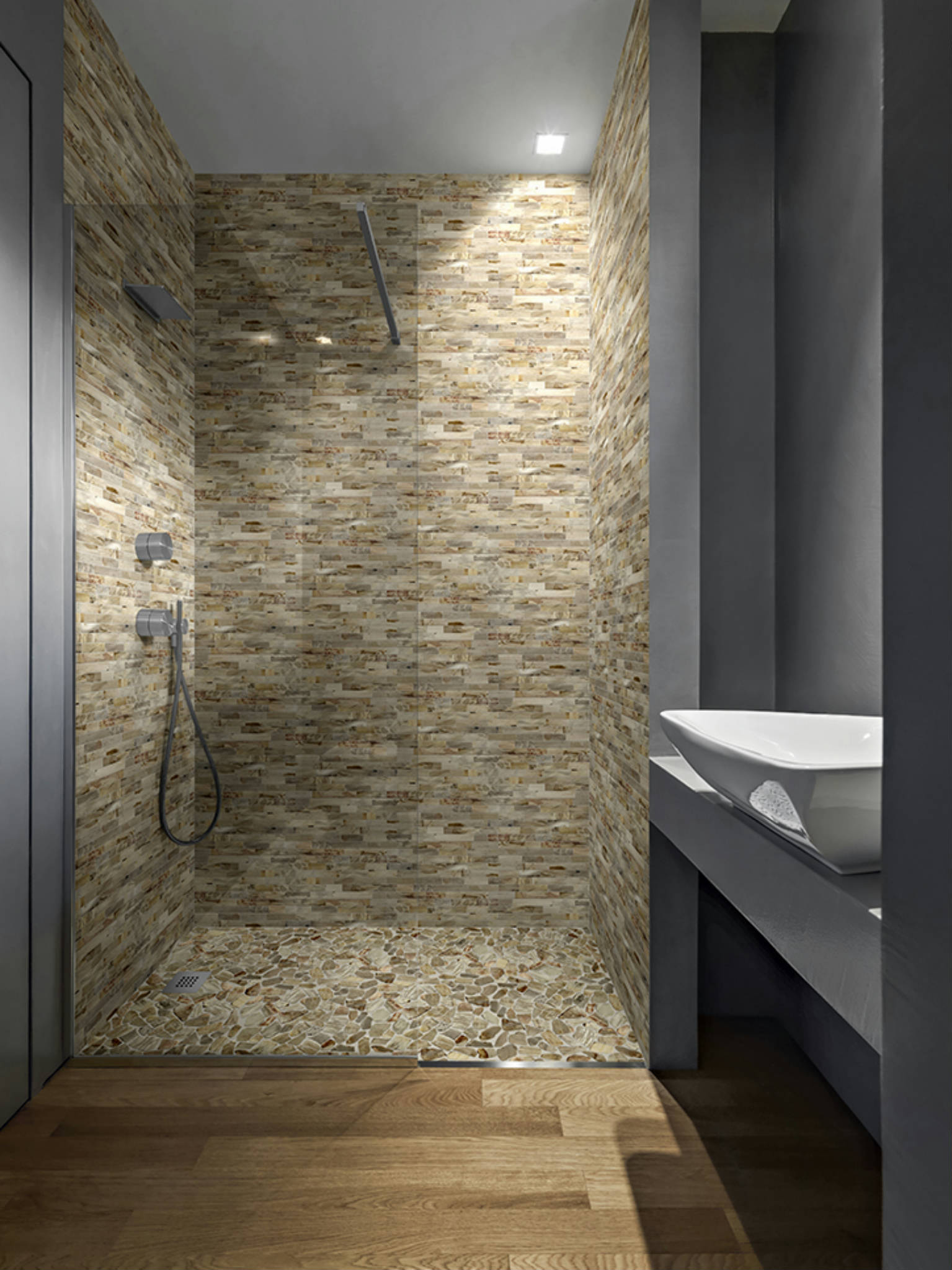 Fossil Wood Mini Opus Mix Beige Interlocking Mosaic | Glens Falls Tile & Supplies