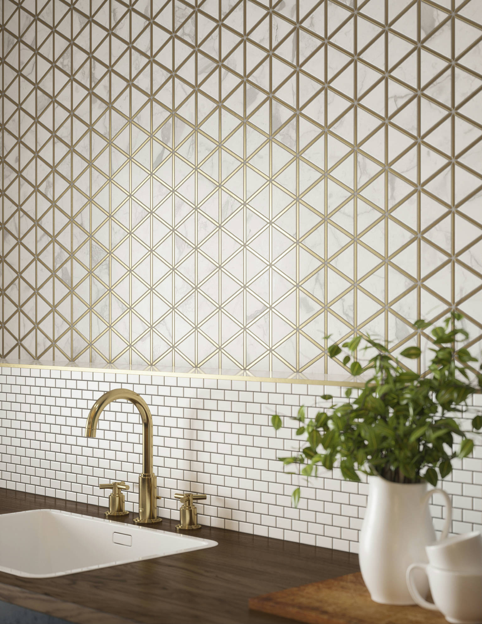 Gilded Triangles Mosaic, Creek Trail Mosaic | Glens Falls Tile & Supplies