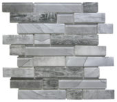 Grey Glass Rectangle/Dark Grey Recycled Glass Interlocking Mosaic | Glens Falls Tile & Supplies