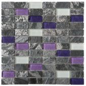 Grey Polished Quartzite Purple & White Glass Mosaic 1"X2" | Glens Falls Tile & Supplies