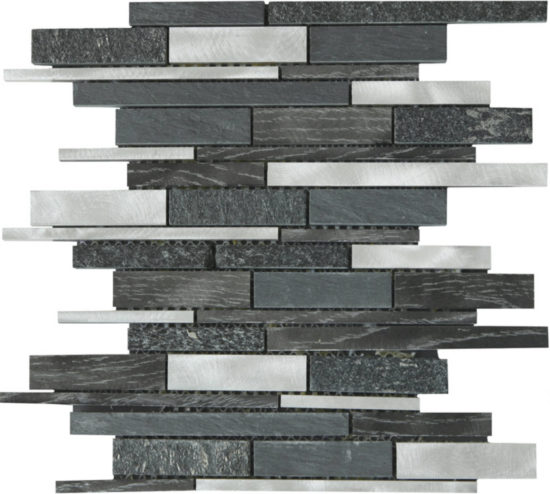Grey/Black Stone Aluminum Mix Baguette Interlocking Mosaic | Glens Falls Tile & Supplies