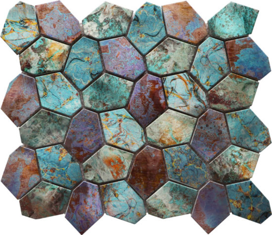 Hexagon Mix Metallic Green Rust Mosaic | Glens Falls Tile & Supplies