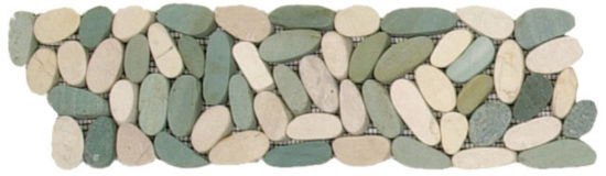 Mix White/Green Sliced Matte Pebble Interlocking Border | Glens Falls Tile & Supplies