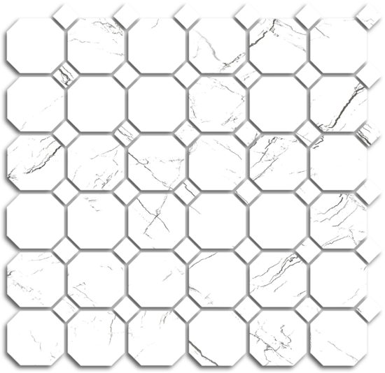 Treasure Ice White Marble Polished Octagon/Dot Mosaic | Glens Falls Tile & Supplies
