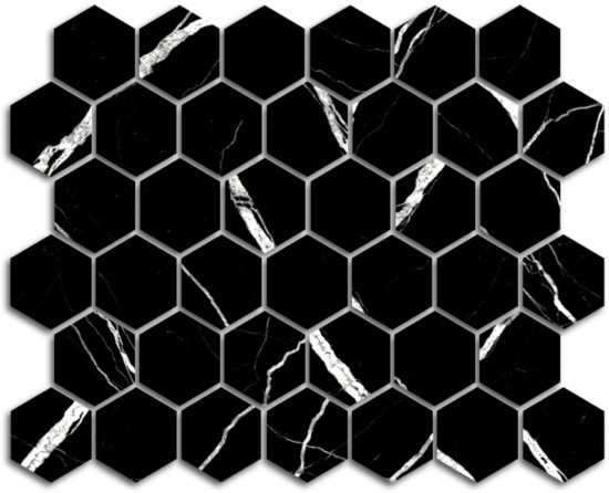 Treasure Midnight Nero 2x2 Carved Matte Hexagon Mosaic | Glens Falls Tile & Supplies