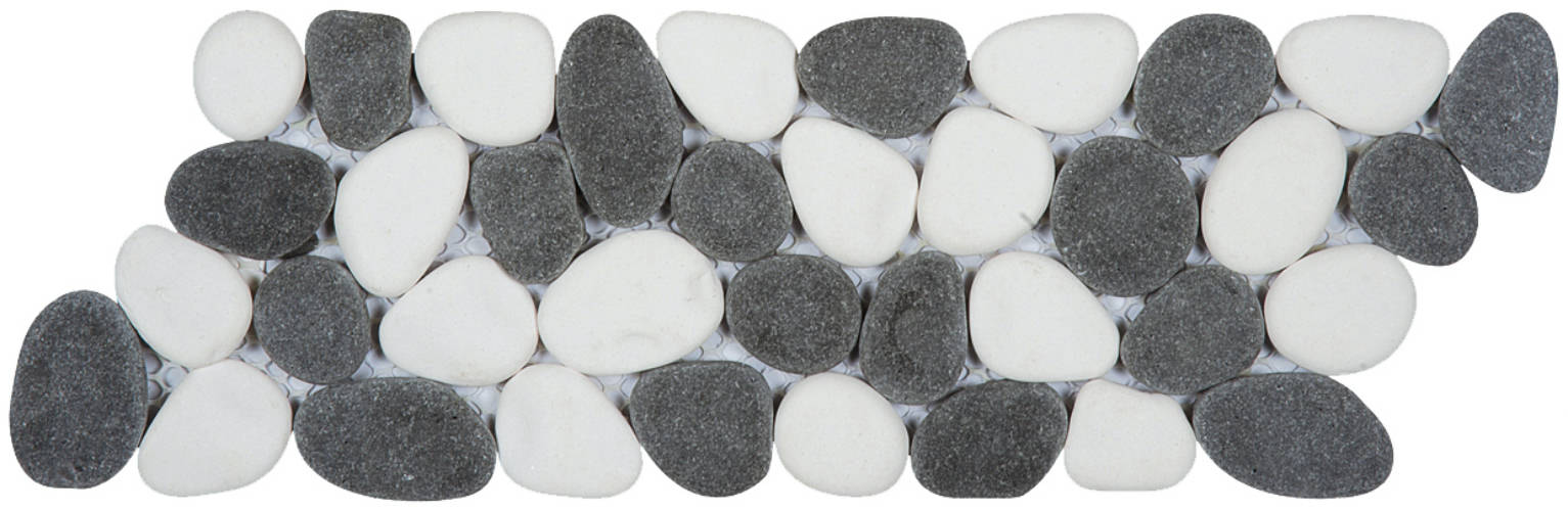 White & Black Reconstituted Pebble Interlocking Mosaic | Glens Falls Tile & Supplies