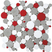 White Grey Red Penny Rounds Interlocking Mosaic | Glens Falls Tile & Supplies