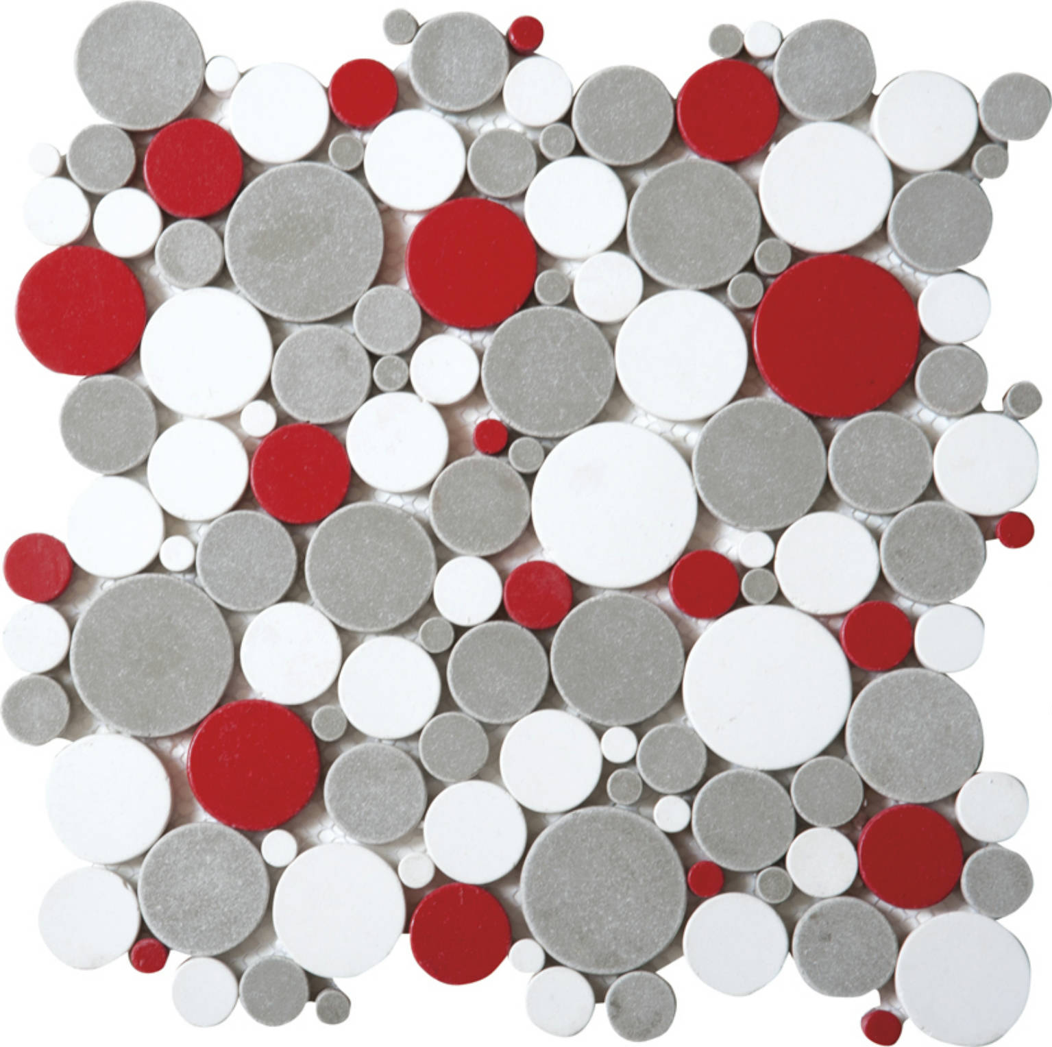 White Grey Red Penny Rounds Interlocking Mosaic | Glens Falls Tile & Supplies