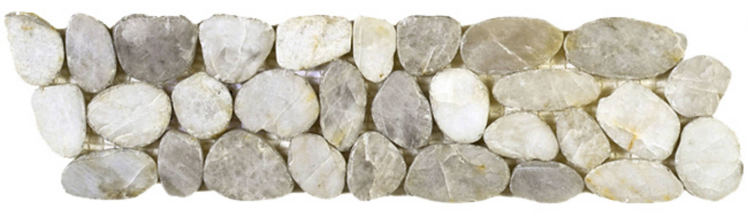 White Sliced Polished Pebble Interlocking Border | Glens Falls Tile & Supplies