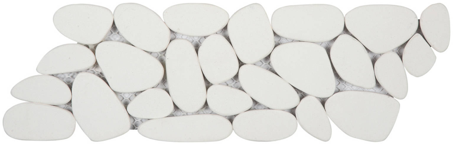 White Sliced Reconstituted Pebble Mosaic Interlocking Border | Glens Falls Tile & Supplies