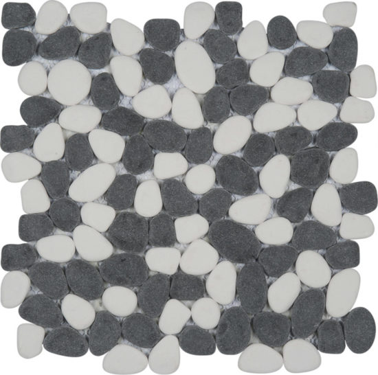 White&Black Reconstituted Pebble Interlocking Mosaic | Glens Falls Tile & Supplies