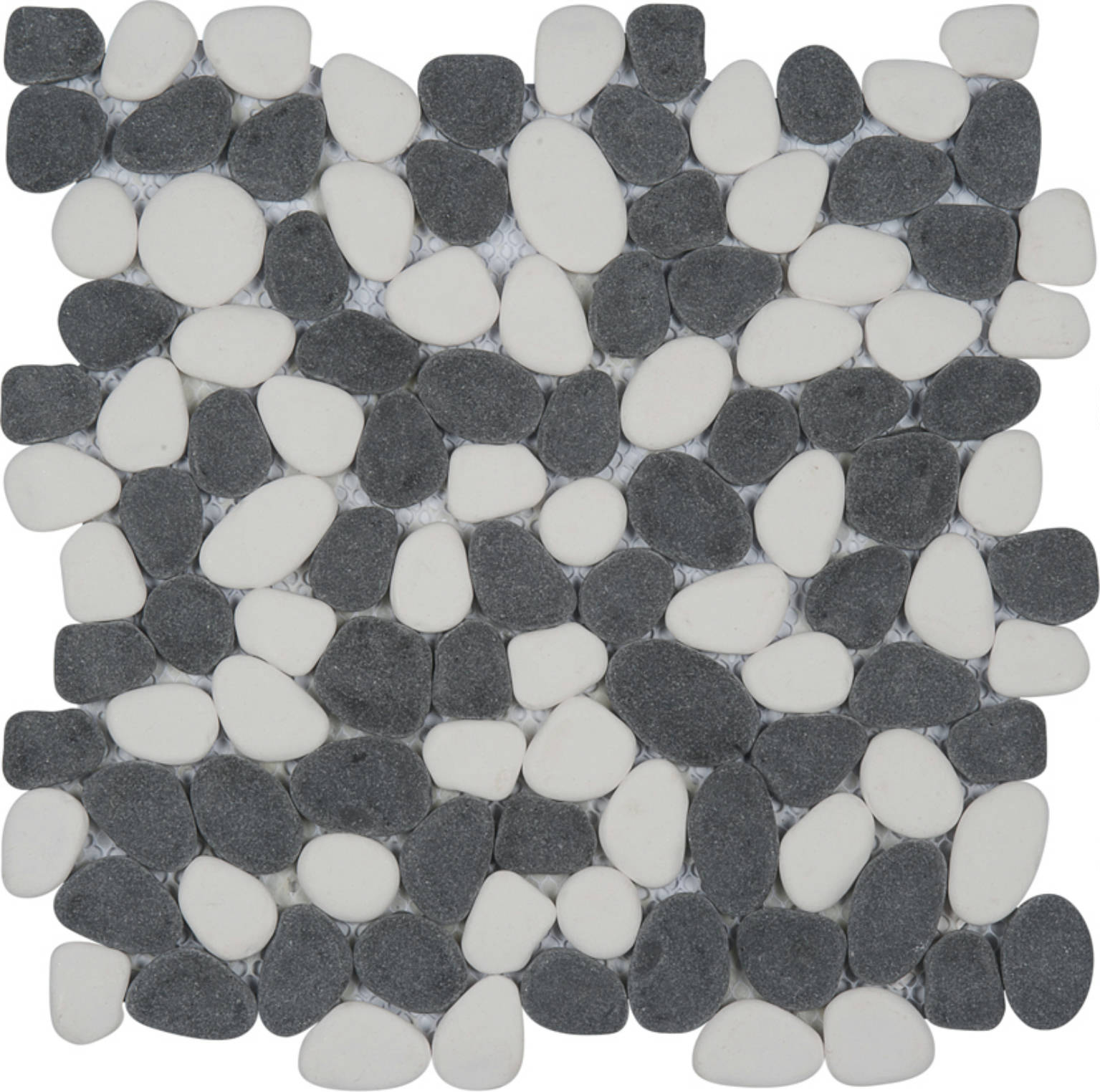 White&Black Reconstituted Pebble Interlocking Mosaic | Glens Falls Tile & Supplies