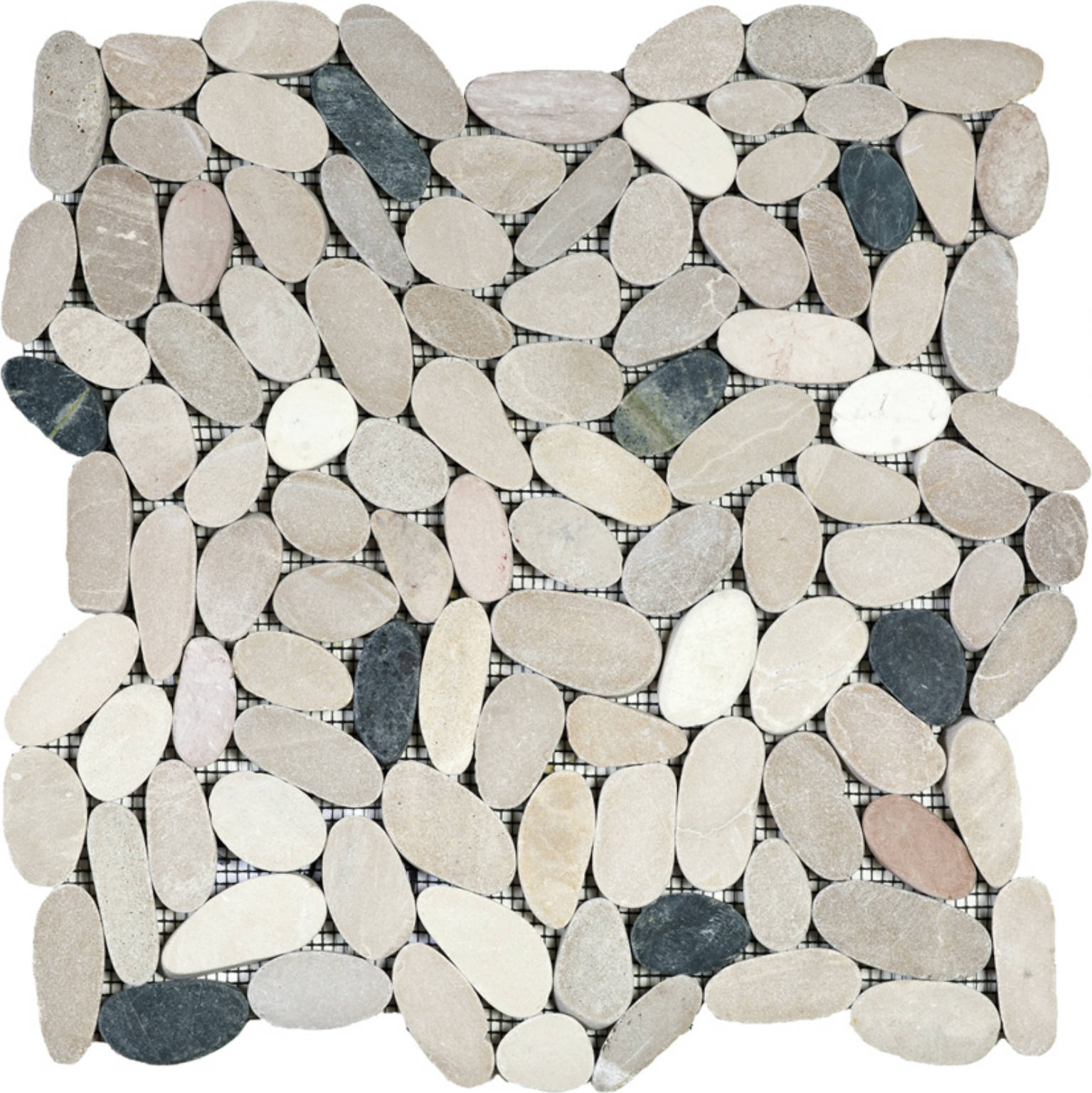 White/Pink/Beige/Black Sliced Matte Pebble Interlocking Mosaic | Glens Falls Tile & Supplies