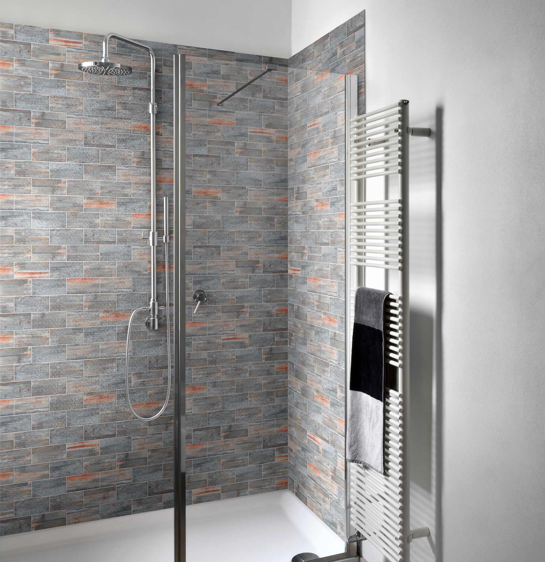 2.8"x6" Rust Industrial Linear Relief Pattern Glazed Ceramic Mosaic | Glens Falls Tile & Supplies
