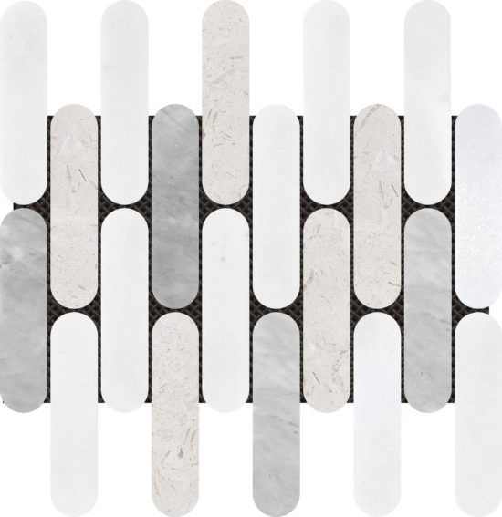 2"x6" Elongated Round White Grey Beige Marble Mix | Glens Falls Tile & Supplies