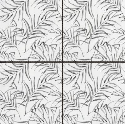 6″x6″ Grey Palm Leaf Printed White Marble