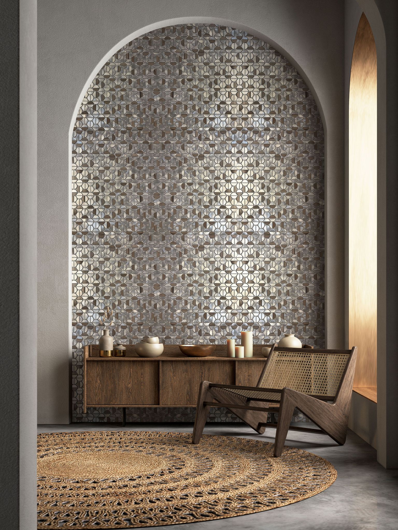 Aluminum & Marble Semi Circle Silver Brown | Glens Falls Tile & Supplies