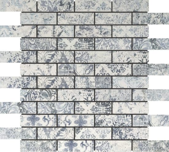 Grey Mix Pattern Deco Brick Matte Glazed Porcelain 1"x3" Mosaic | Glens Falls Tile & Supplies