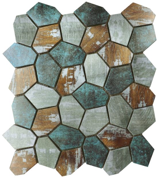 Hexagon Aluminum Mix Green Grey Beige 11.4"x12.2" | Glens Falls Tile & Supplies