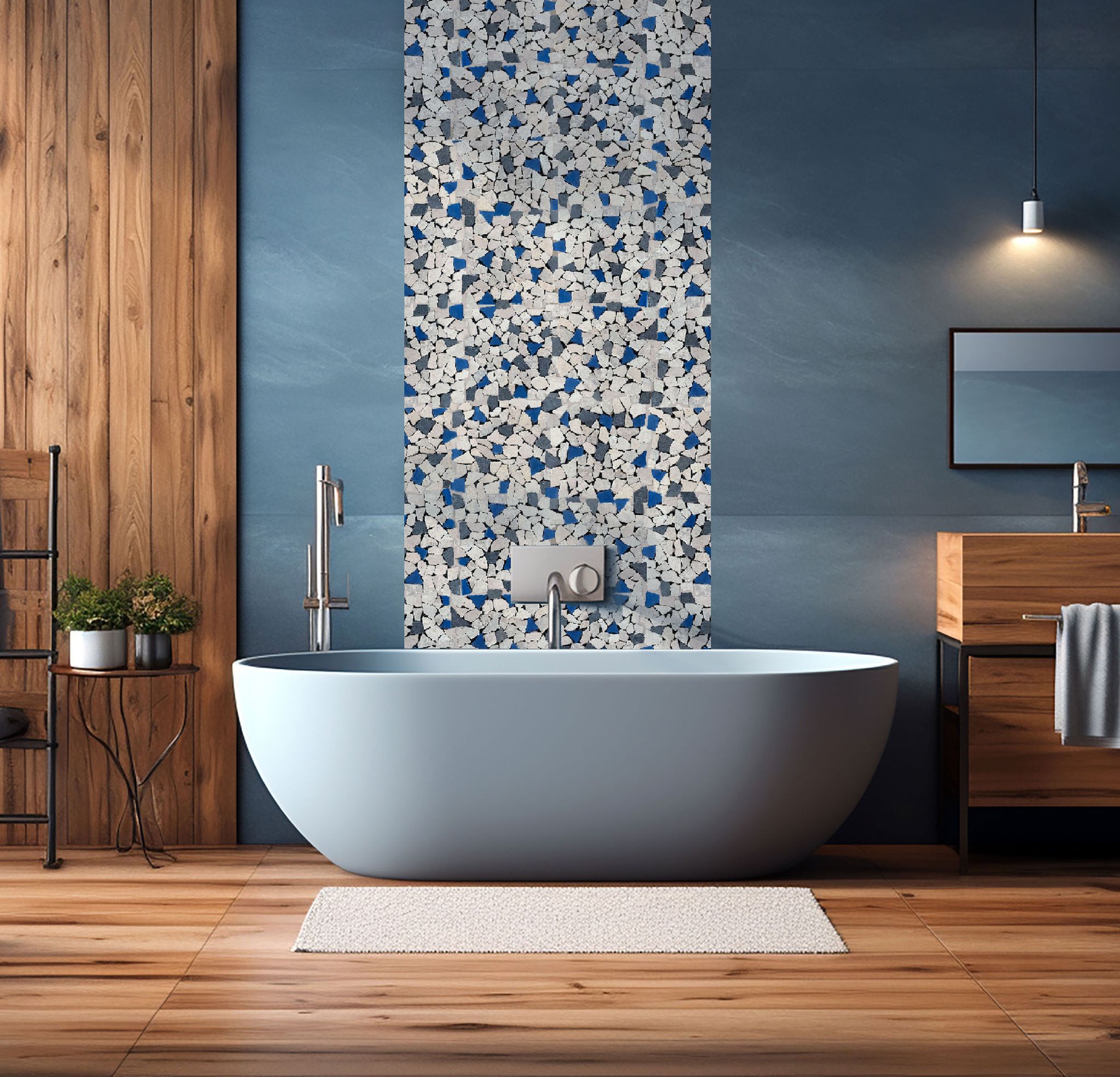 Mini Opus Beige Grey Marble Mix & Blue Glass | Glens Falls Tile & Supplies