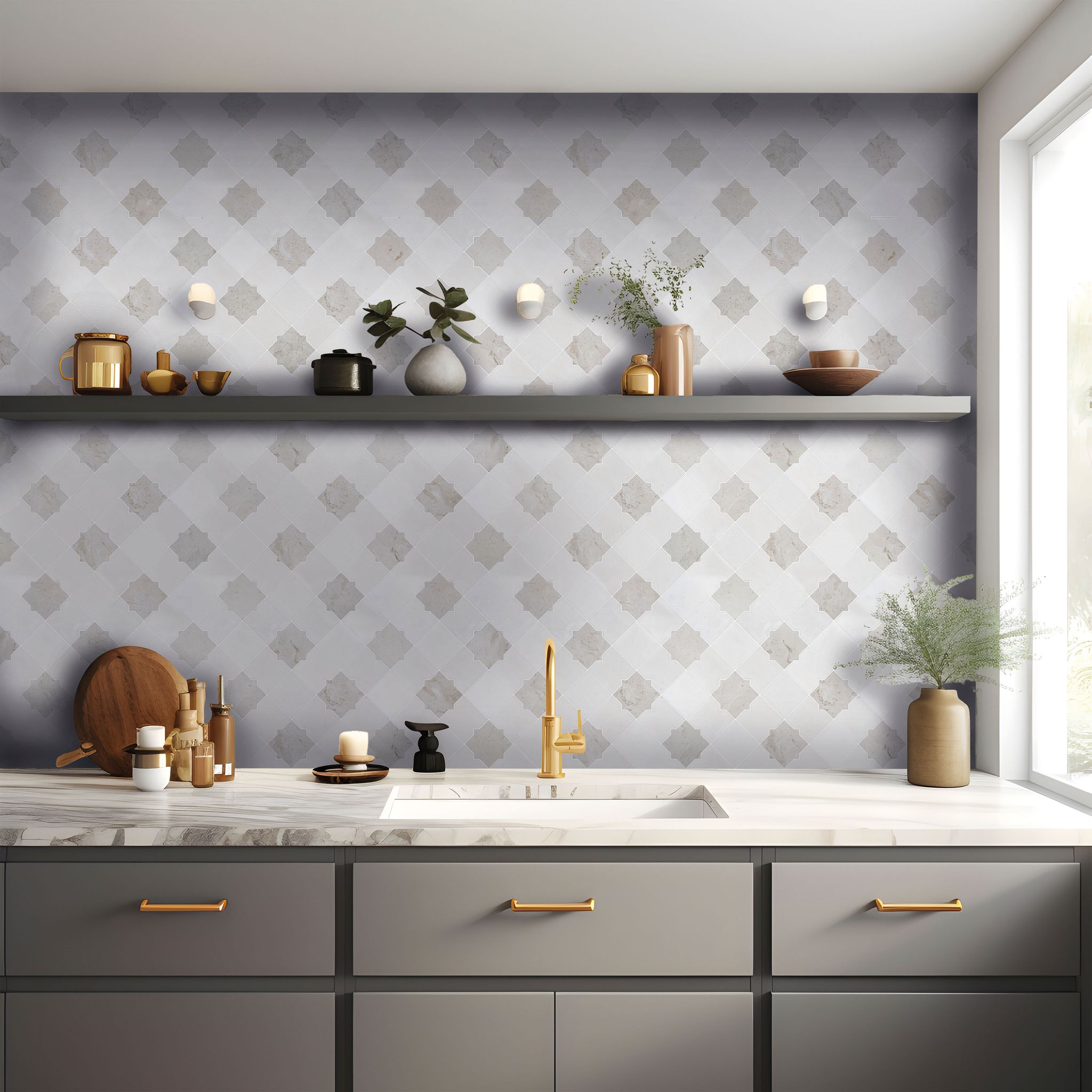 Star & Square White & Beige Mix Marble | Glens Falls Tile & Supplies