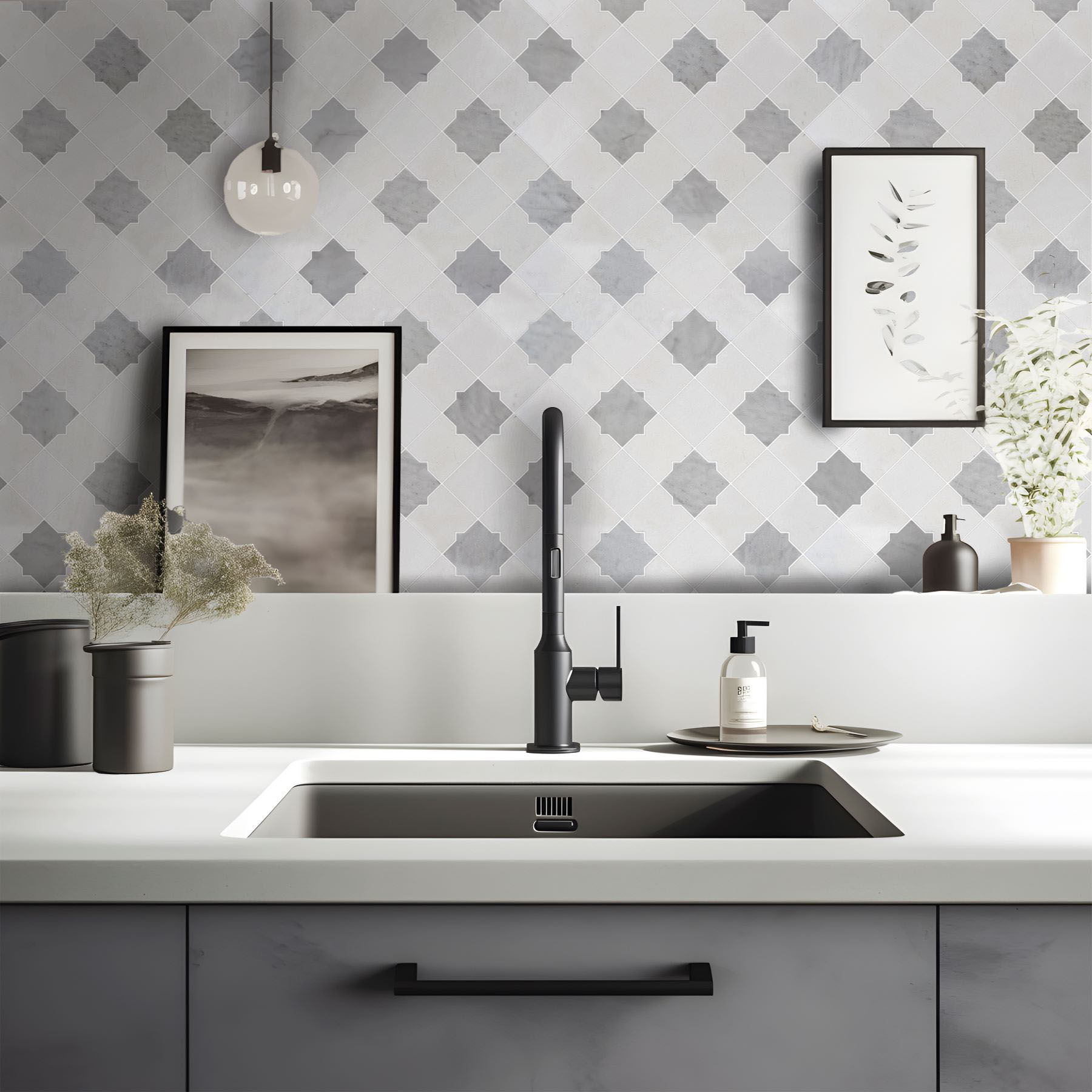 Star & Square White & Grey Mix Marble | Glens Falls Tile & Supplies